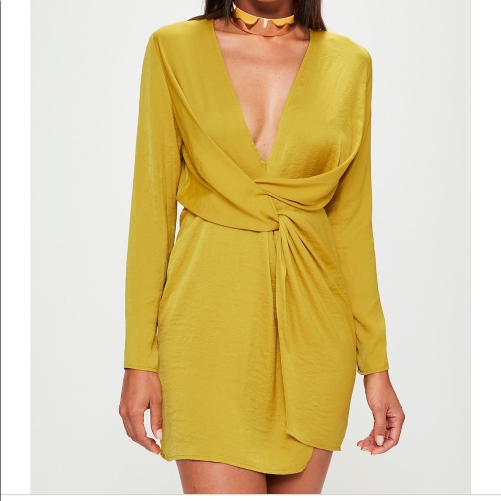 Yellow satin wrap dress